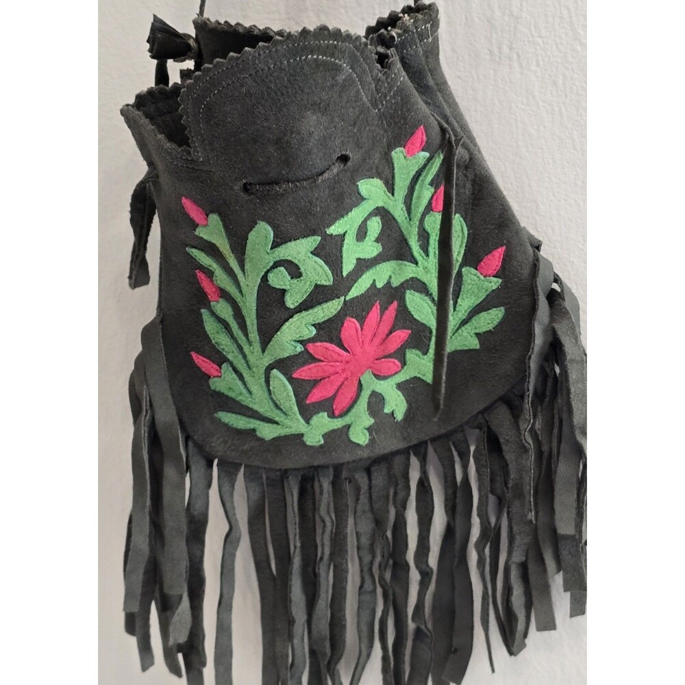 Vintage 1970s Handmade Suede Leather Fringe Purse Fairy X Hippie Festival Bag